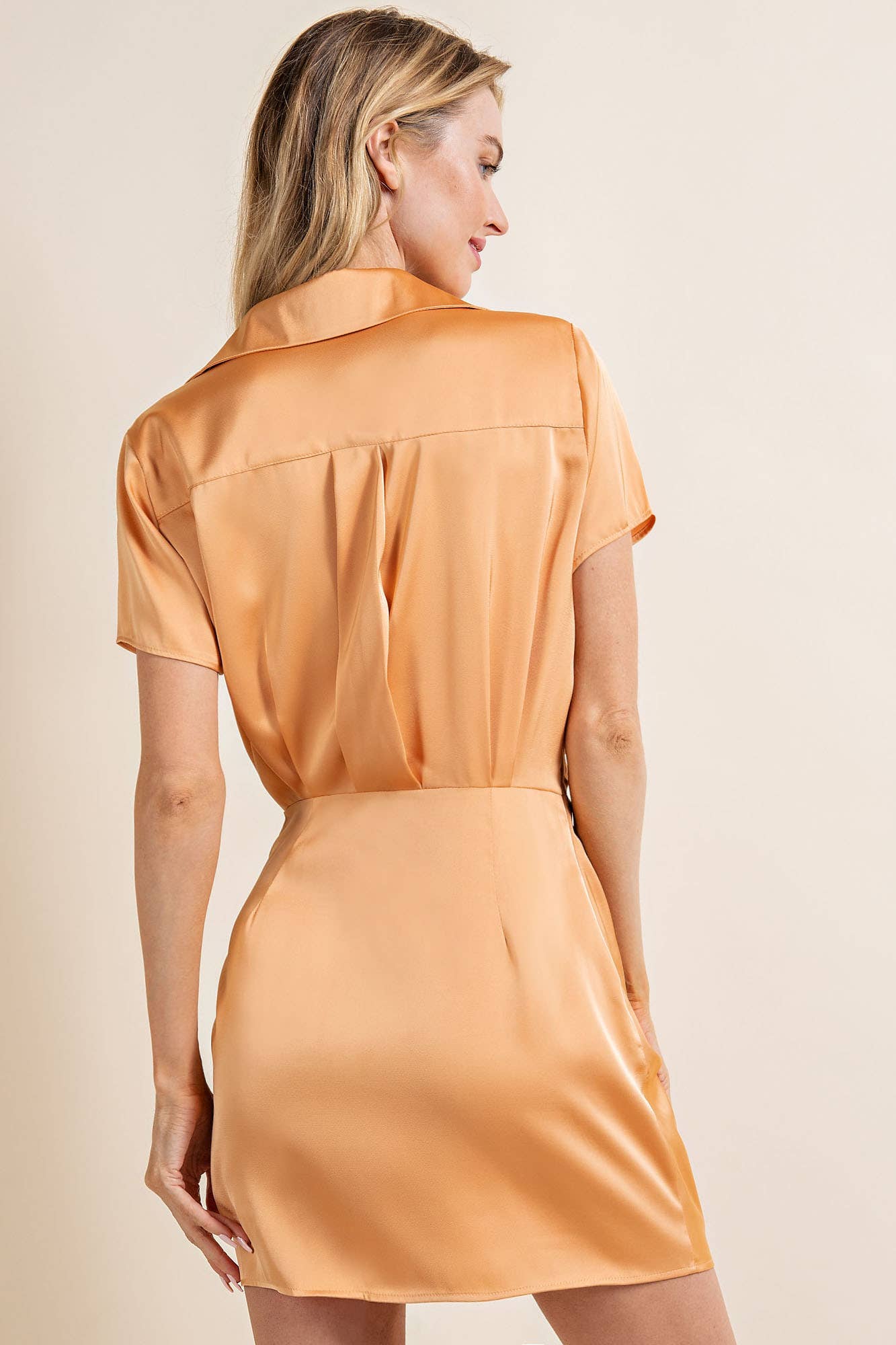 CD1956 SATIN SHORT SLEEVE MINI DRESS W/ WRAP SKIRT